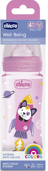 Бутылочка Пластиковая CHICCO Well-Being 330мл Соска Силикон 4м+ Pink