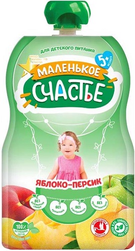 Маленькое счастье Пюре Яблоко Персик 90г гуалапак