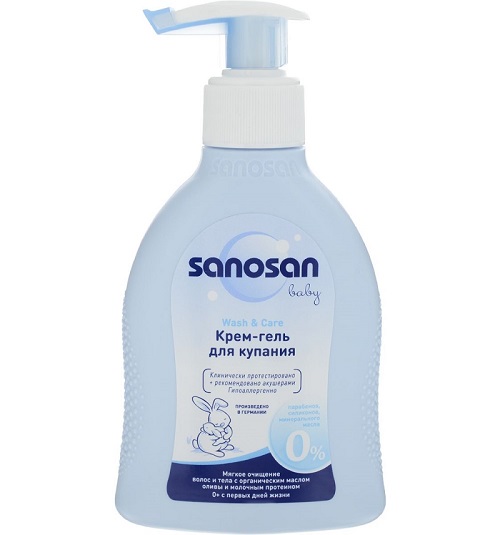 SANOSAN Baby Крем гель для купания 200 мл с оливковым маслом и молочным протеином