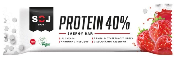 SOJ батончик протеиновый Sport Soj растительный протеин с клубникой 40 гр