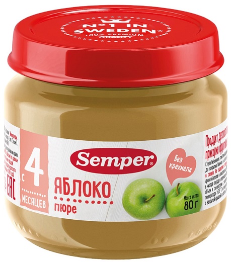 Semper Пюре Яблоко 80 г с 4 мес банка стекло