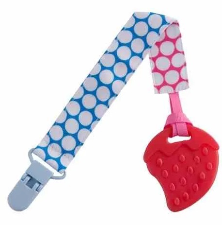 Прорезыватель на держателе ROXY KIDS голубой розовый кружочек арт.RSC-001-B