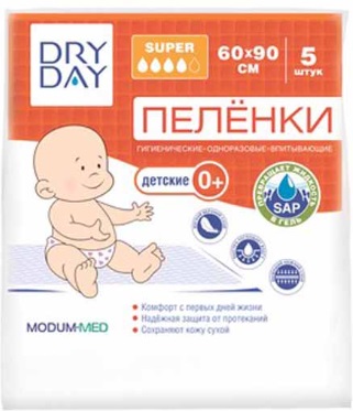 Пеленки одноразовые 60*90см 5шт DRY DAY