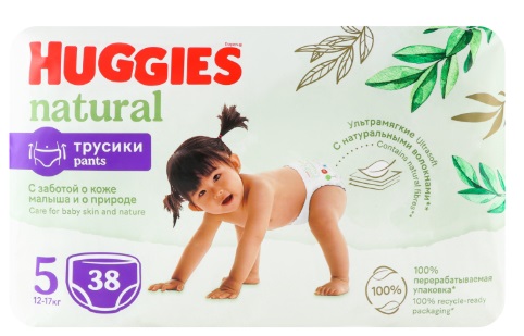 Трусики-подгузники для детей HUGGIES Natural Pants №5 ( 12-17 кг ) 38 шт