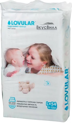 Подгузники для детей LOVULAR Вкусвилл L54 (9-13кг) 54шт арт 8441