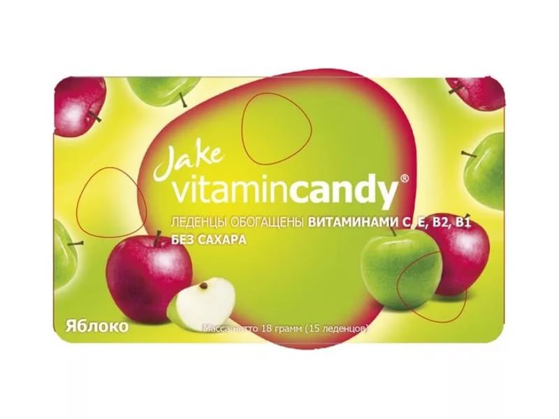 JAKE Vitamincandy Леденцы Яблоко с витаминами С,Е,В2,В1 18 г №15 #&
