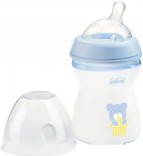 Бутылочка Пластиковая CHICCO Natural Feeling 250мл Соска Силиконовая 2м+ Blue new