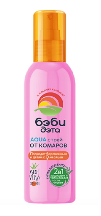 Спрей от комаров гипоаллергенный 2 в 1 детский 100 мл  Бэби Дэта AQUA
