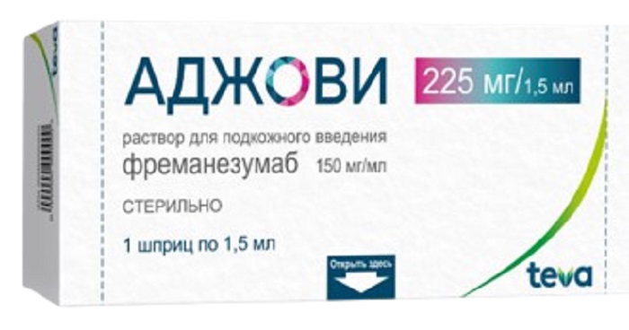 Аджови раствор 225мг/1,5мл № 1 ( фреманизумаб ) мигрень