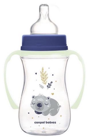 Бутылочка пластиковая CANPOL BABIES PP антиколиковая с ручками 240 мл 3м+ арт.35/237 голубой