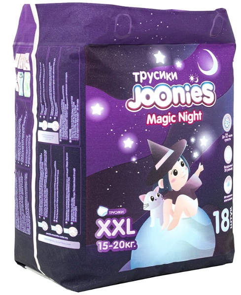 Трусики-подгузники для детей JOONIES Magic Night XXL18 ( 15-20 кг ) 18 шт 