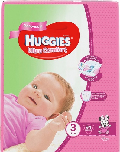 Подгузники для Девочек HUGGIES ULTRA COMFORT №3 (5-9кг) 94шт