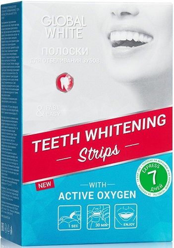 Полоски Отбеливающие для зубов GLOBAL WHITE Активный кислород 14 дней