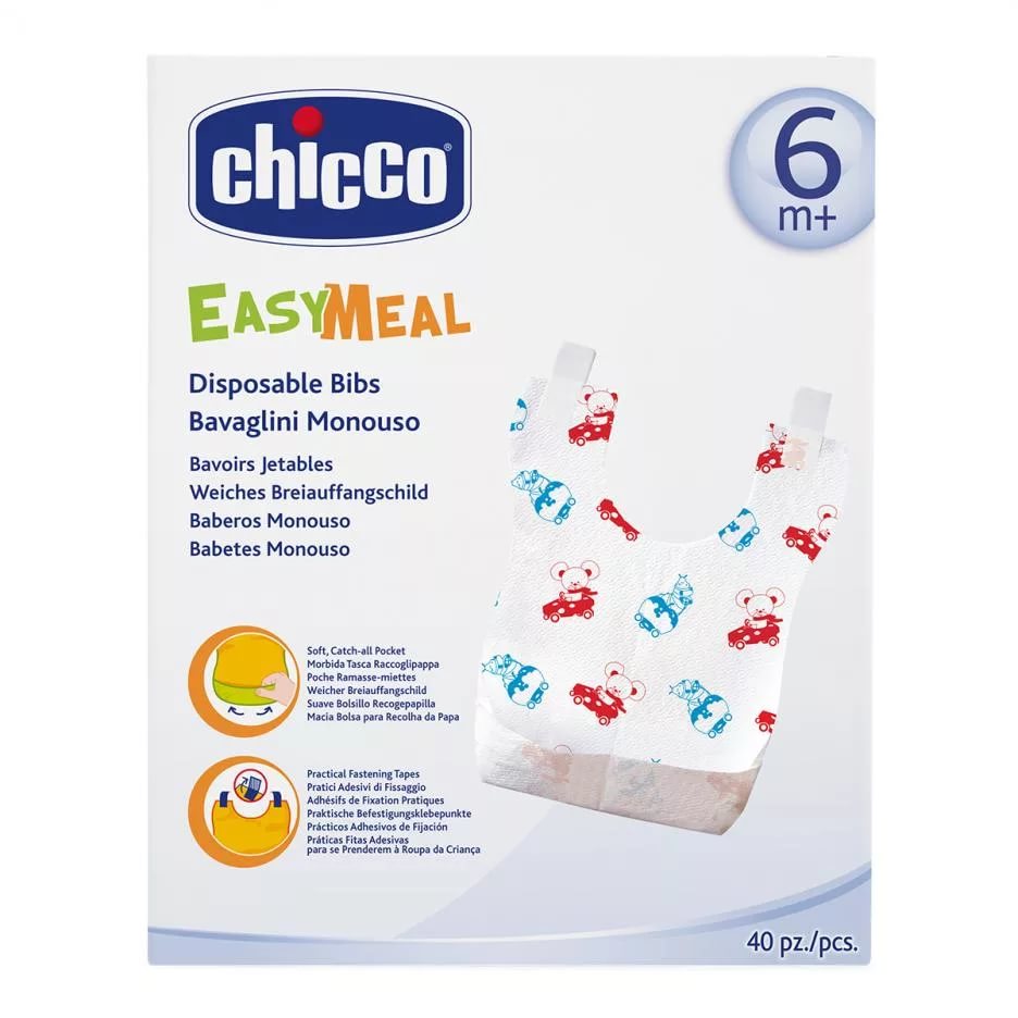 Нагрудник одноразовый CHICCO Easy Meal 6м+ (40шт) Слюнявчик