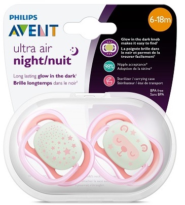 Соска-Пустышка Силиконовая AVENT 6-18м (2шт) SCF376/22 Ultra Air Night