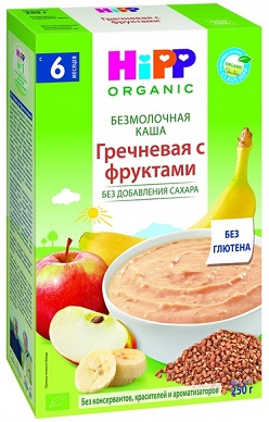 Хипп Каша безмолочная Гречневая с фруктами 250г. с 6мес.