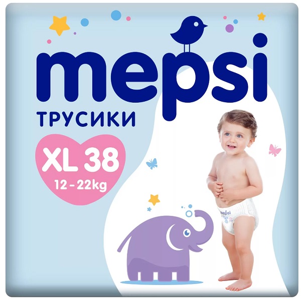 Трусики-подгузники для детей MEPSI XL38 (12-22кг) 38шт