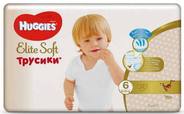 Трусики-подгузники для детей HUGGIES ELITE SOFT №6 ( 16-22 кг ) 32 шт