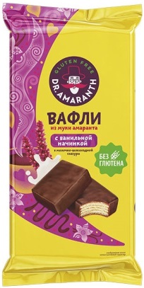 Di&Di Умные сладости Вафли амарантовые со ванильной. нач. в мол.- шок. глазури 50г