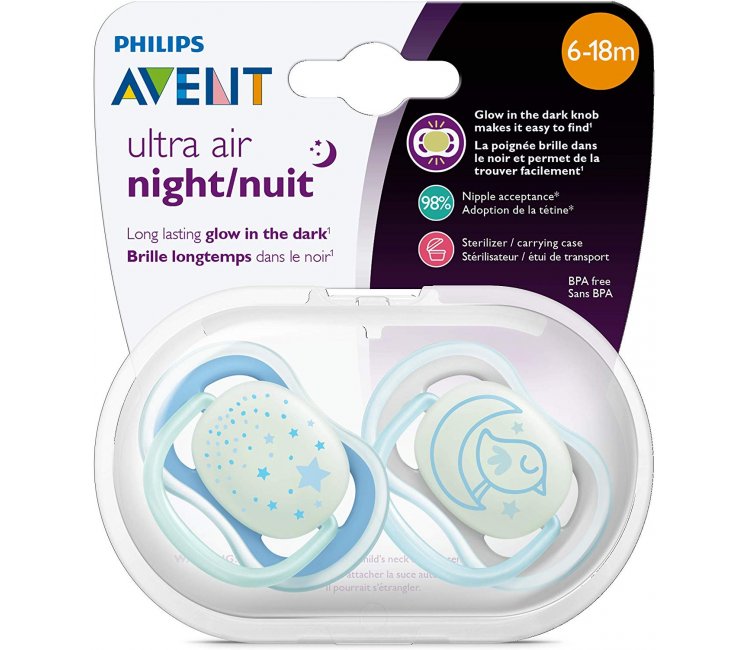 Соска-Пустышка Силиконовая AVENT 6-18м (2шт) SCF376/21 Ultra Air Night