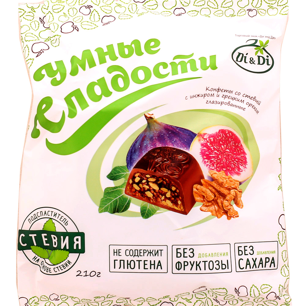 Di&Di Умные сладости Конфеты Инжир Грецкий орех 210г со стевией глазир