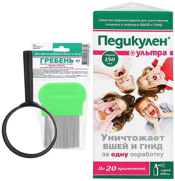 Педикулен Ультра Набор 150 мл (спрей + гребень + лупа) #@