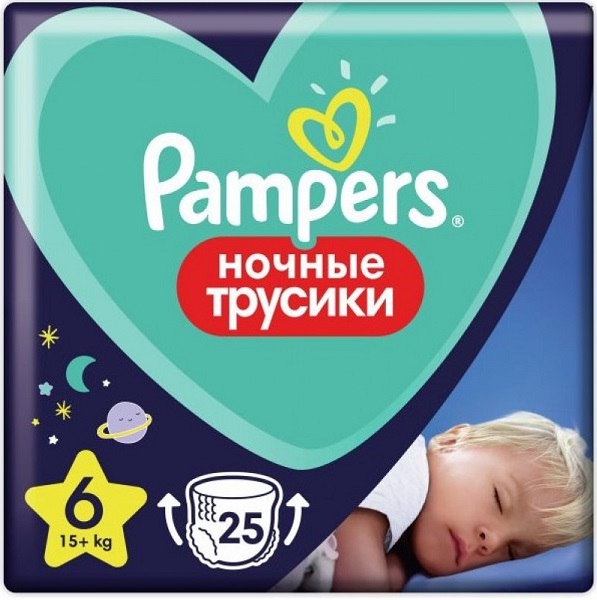 Трусики-подгузники для детей ночные PAMPERS Extra Large №6 (15+кг) 25шт