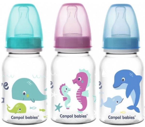 Бутылочка пластиковая CANPOL BABIES с уз/г Соска Силиконовая 120 мл 0м Love&Sea арт.59/300