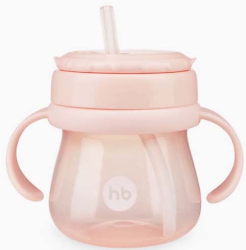 HAPPY BABY Поильник с трубочкой и ручками 250мл розовый
