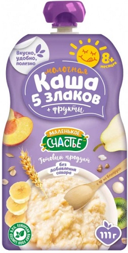 Маленькое счастье Каша 5 Злаков Фрукты 110г гуалапак
