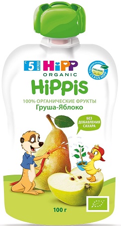 Хипп Органик Пюре Груша Яблоко 100г пауч Hippis