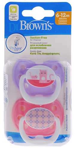 Соска-Пустышка Силиконовая DrBROWNS 6-12м (2шт) Pink арт.PV22305