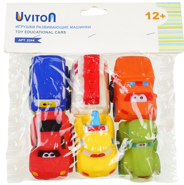 UVITON 9м+ Игрушка для купания Машинки 6шт арт.0244