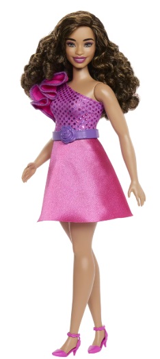 Кукла Barbie Модница пышнотелая с каштановыми волосами в розовом платье 
