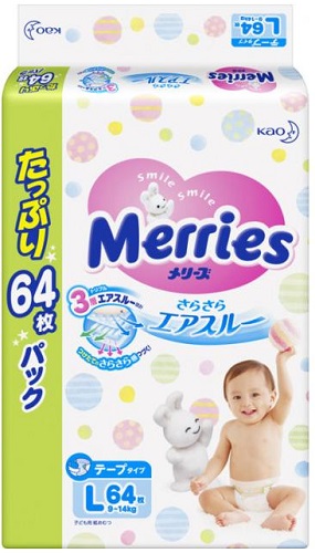 Подгузники для детей MERRIES L64 (9-14кг) 64шт