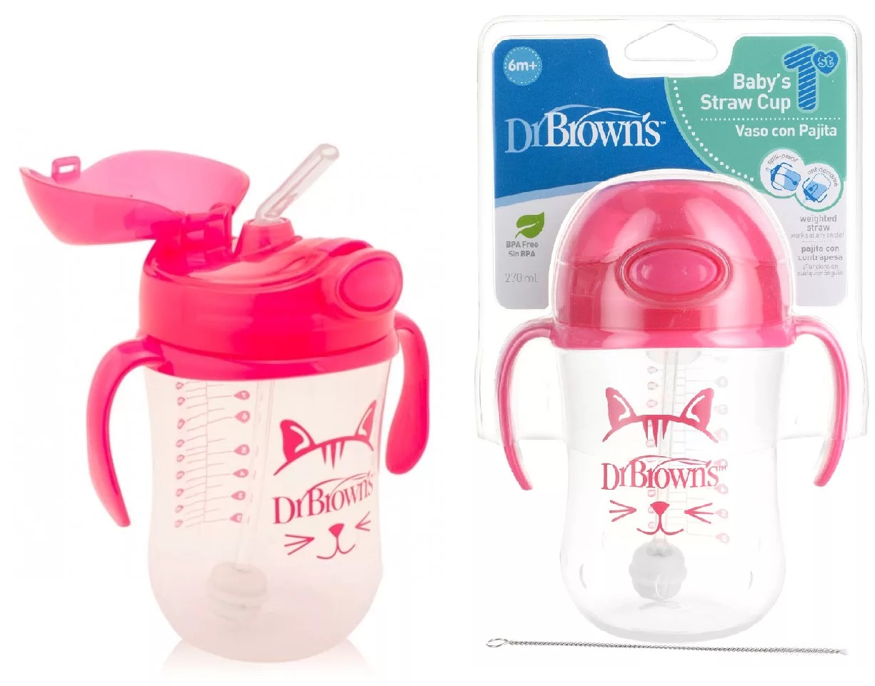Поильник 6м+ DrBROWNS 270мл Непроливайка Pink арт.TC91011