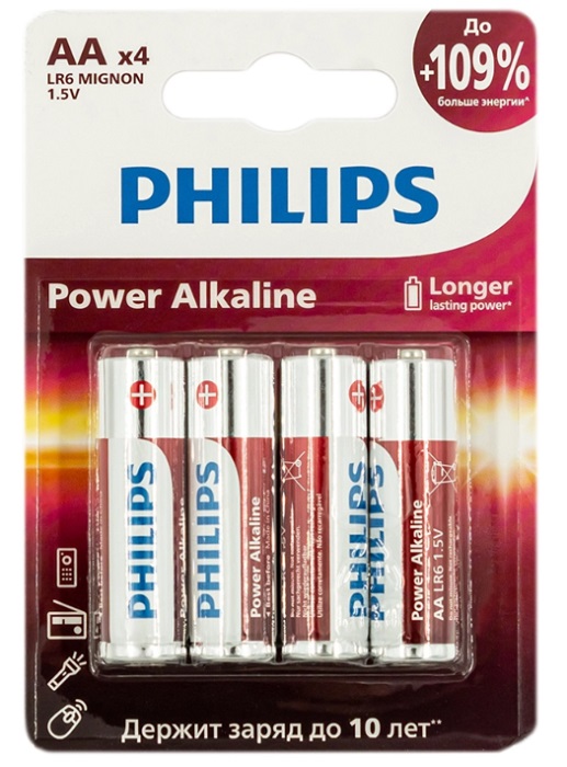 Батарейка Philips АА (4шт) (LR6) 1.5V LR6-4BL Power алкалиновая