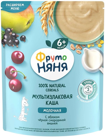 ФрутоНяня Каша молоч Мультизлак Яблоко черн.смородина вишня 200г с 6мес