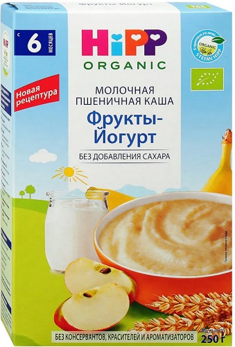 Хипп Каша молочная Пшеничная Фрукты-йогурт 250г с 6мес. 