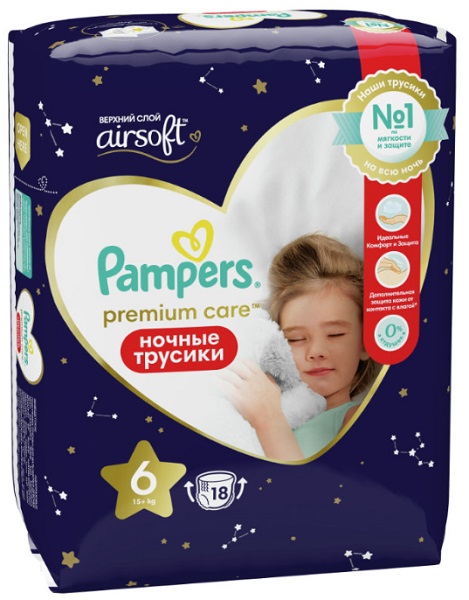 Трусики-подгузники для детей PAMPERS Premium Care ночные Extra Large №6 (15+ кг) 18шт