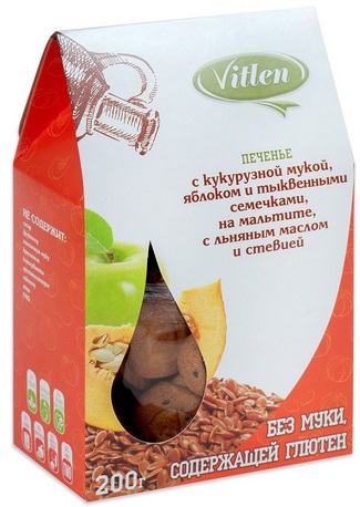 Vitlen Печенье Кукурузное с яблоком и тыквенными семечками на мальтите и стевии 200г