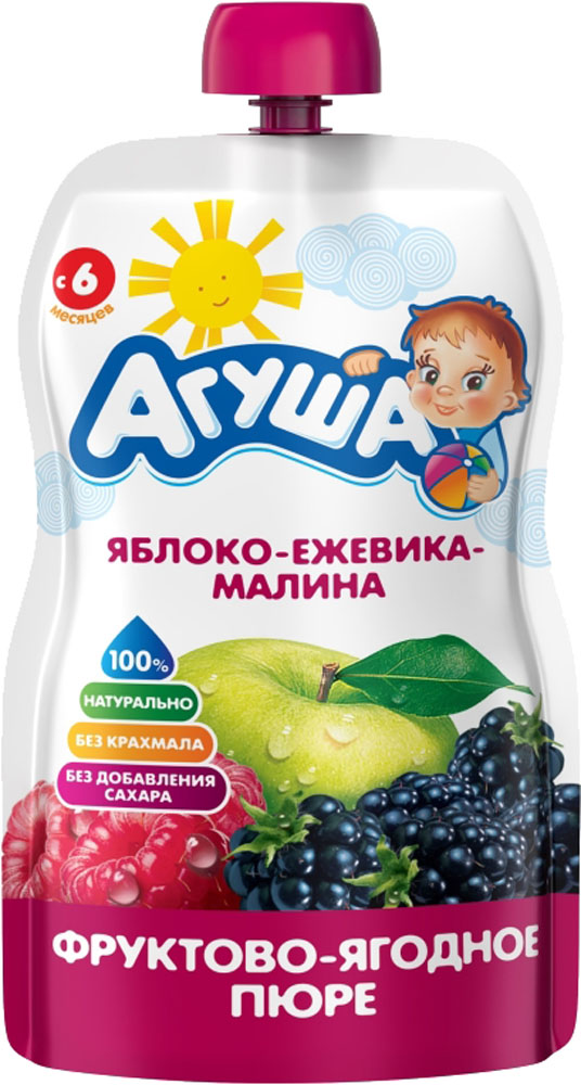 Агуша Пюре Яблоко- ежевика- малина 90г с 6 мес Пауч