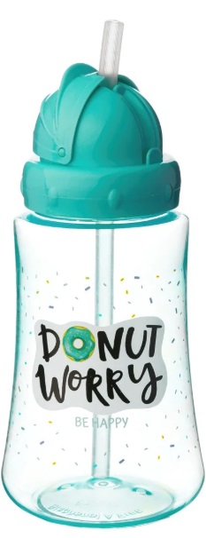 Поильник 9м+ BABY PLANET С трубочкой и откидной крышкой 330мл DONUT WORRY зеленый арт.8488/1