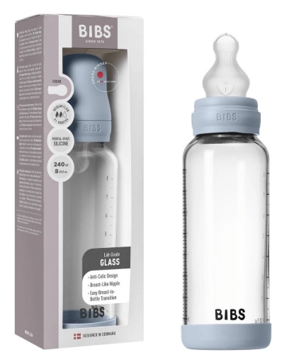 Бутылочка для кормления стеклянная Bibs Baby Blue 240мл силиконовая соска арт.50201231