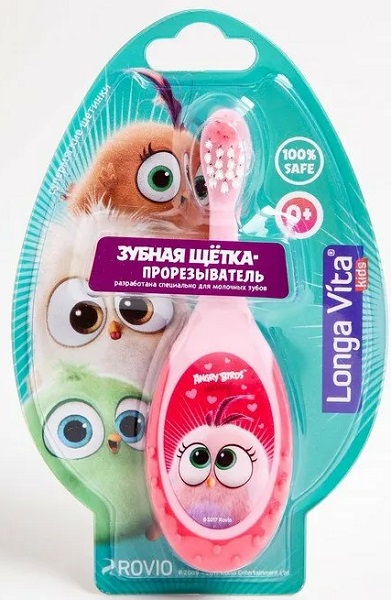 Зубная щетка Long Vita детская прорезыватель 0+ Angry Birds Hatchlings арт.010120