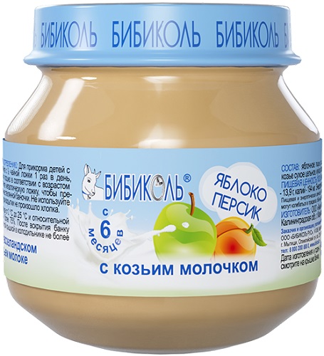 Бибиколь Пюре Яблоко Персик с козьим молочком 80г с 6 мес.