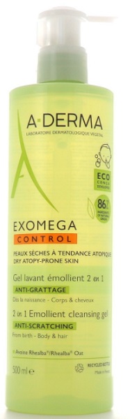 A-Derma EXOMEGA CONTROL Гель 2в1 для тела и волос смягчающий и очищающий 500 мл New