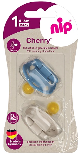 Соска-Пустышка Латекс NIP 0м+ Cherry для мальчика голубой/коричневый 2шт арт.38881-51