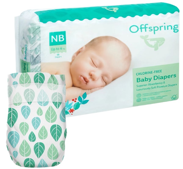 Offspring подгузники для детей Листочки NB (2-4кг) 56 шт