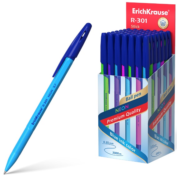 Ручка шариковая ErichKrause R-301 Neon Stick цвет чернил синий (1шт)
